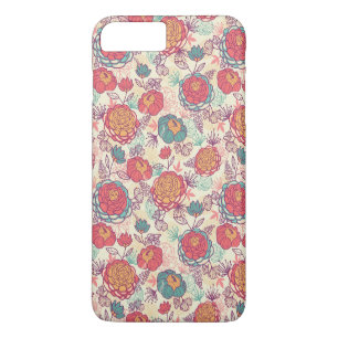 Coque iPhone 8 Plus/7 Plus Fleurs de pivoine et motif feuille
