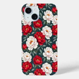 Coque Case-Mate iPhone Fleurs de pivoine rouges et blanches