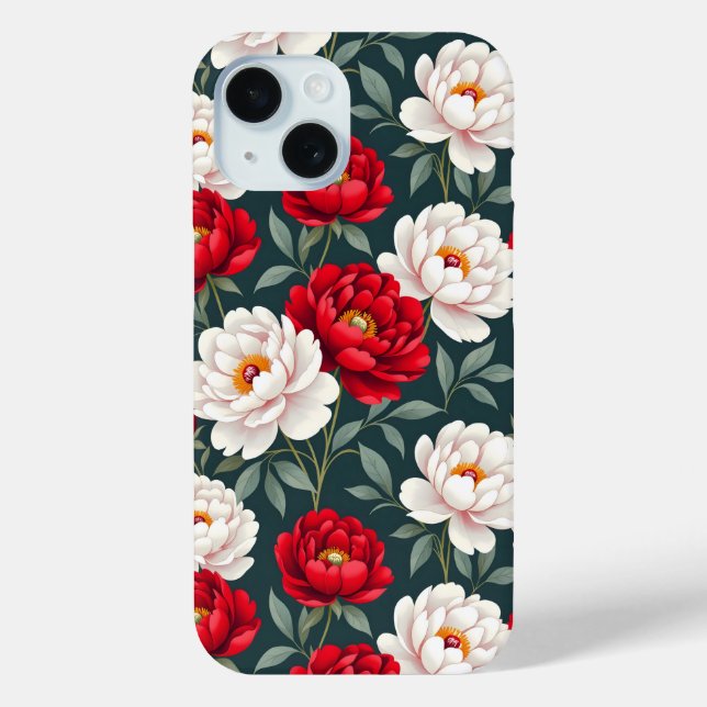Coques Case-Mate iPhone Fleurs de pivoine rouges et blanches  (Verso)