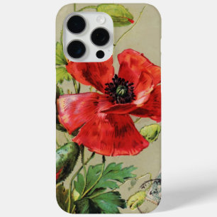 Coque iPhone 15 Pro Max FLEURS DE POIVRE ROUGE vintage EN GRIS