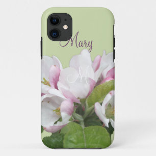 Etui iPhone Case-Mate Fleurs de pommier rose clair sur fond vert.