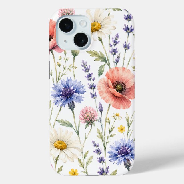 Coques Case-Mate iPhone Fleurs de Prairie Sauvage Aquarelle (Verso)