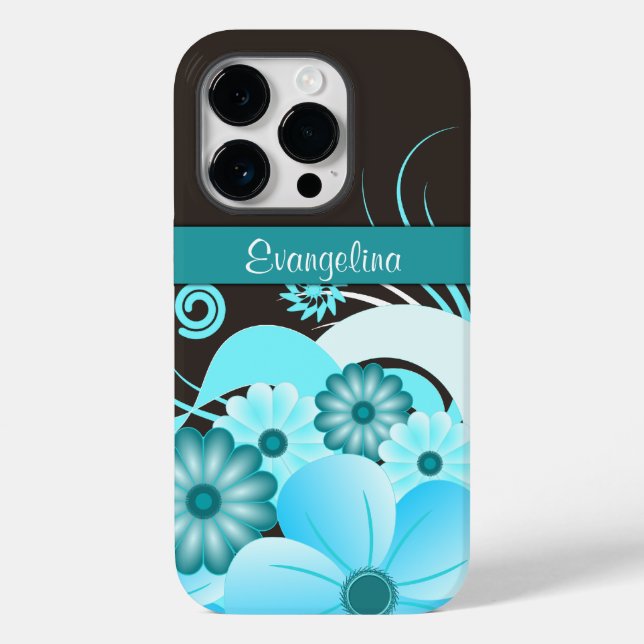 Coques Case-Mate iPhone Fleurs de printemps Aqua bleu Hibiscus floral (Verso)