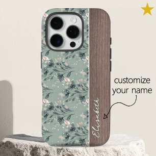 Coque iPhone 16 Pro Fleurs de printemps bleues vintage Bois Nom person
