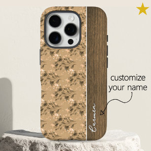 Coque iPhone 16 Pro Fleurs de printemps marron vintage personnalisées