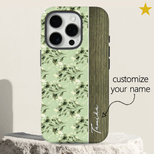 Coque iPhone 16 Pro Fleurs de printemps vert vintage Bois Nom personna