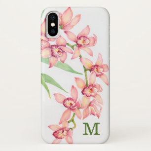 Coque iPhone X Fleurs de rose d'aquarelle du monogramme