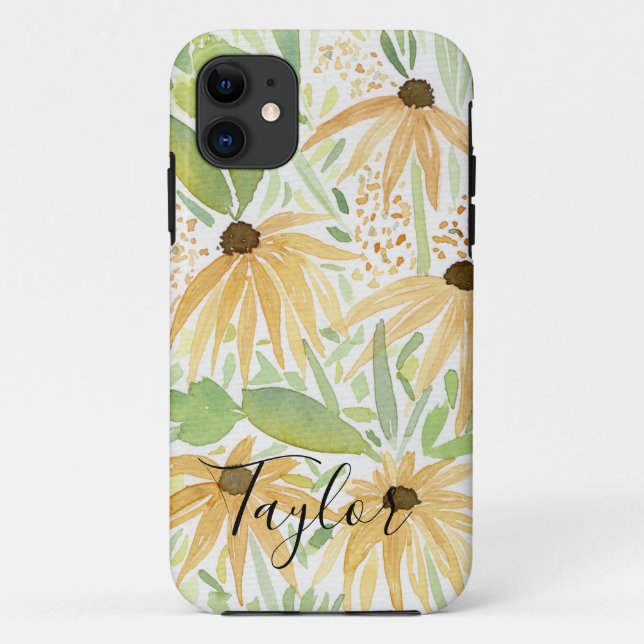 Coques Case-Mate iPhone Fleurs de soleil aquarelle, Art botanique (Dos)