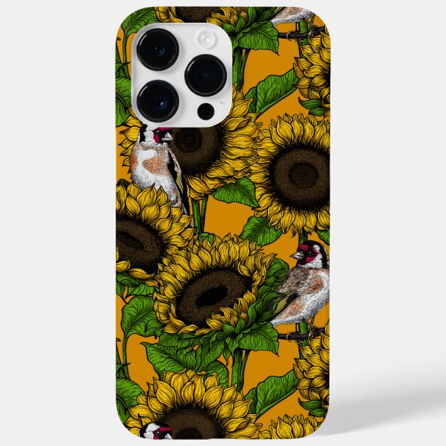 Coques Case-Mate iPhone Fleurs de soleil et ailerons d'or sur orange (Verso)