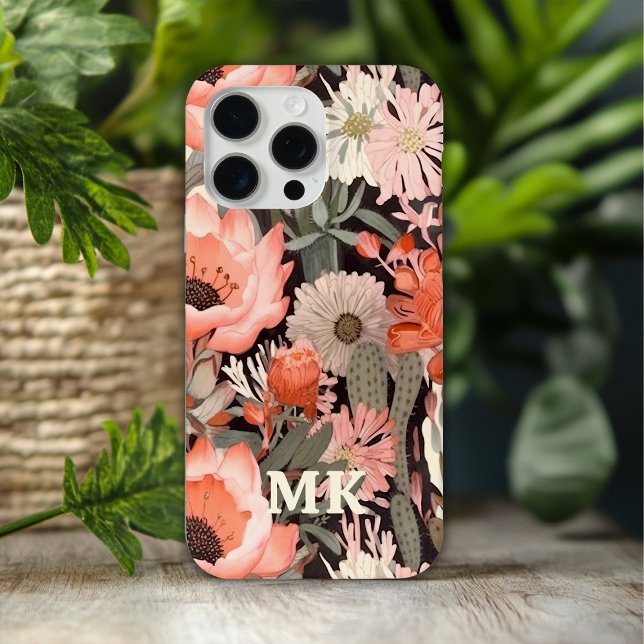 Coques Case-Mate iPhone Fleurs Désertiques Modernes Monogramme Floral (Créateur téléchargé)