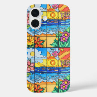 Coque Pour iPhone 16 Fleurs d'été océan mosaïque de l'océan