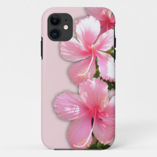 Coque iPhone 11 Fleurs d'Hibiscus roses brillantes