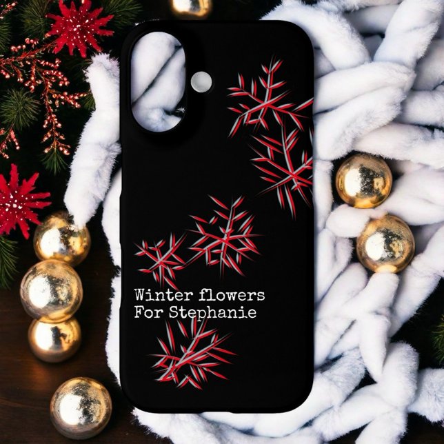 Coques Case-Mate iPhone Fleurs d'hiver rouge noir typographie festive tend (Créateur téléchargé)