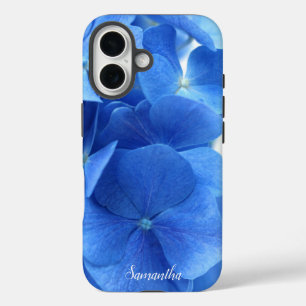 Coques iPhone 16 Fleurs d'Hydrangée Bleue Personnalisées
