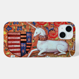 COQUE POUR iPhone 15 FLEURS D'IMAGINAIRES UNICORNES ET MÉDIÉVAUX, MOTIF