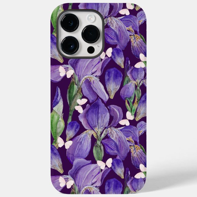 Coques Case-Mate iPhone Fleurs d'Iris violettes et papillons (Verso)