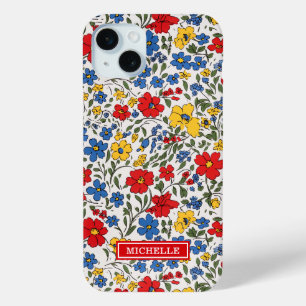 Coque Case-Mate iPhone Fleurs Ditsy Bleu Rouge et Jaune Monogrammées