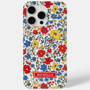 Coque Case-Mate iPhone Fleurs Ditsy Bleu Rouge et Jaune Monogrammées