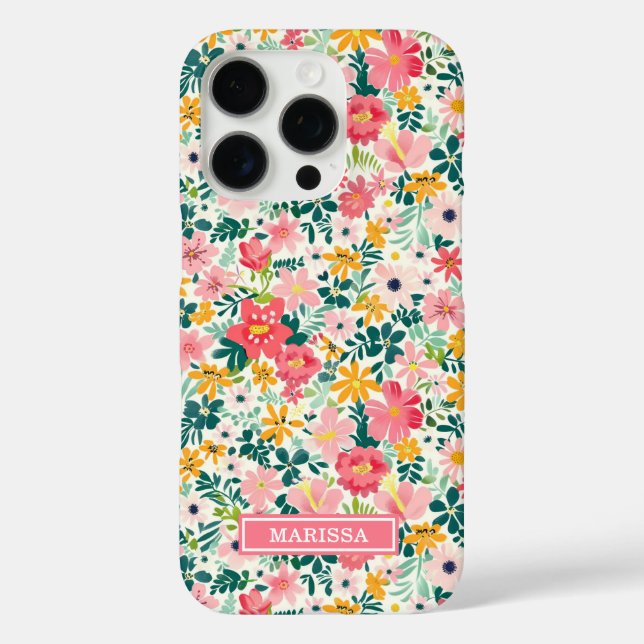 Coques Case-Mate iPhone Fleurs Ditsy Corail Monogrammées (Verso)