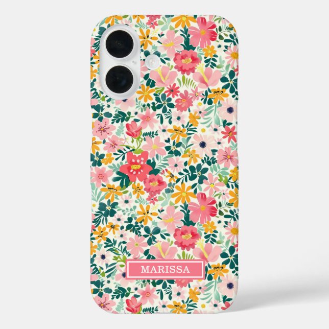 Coques Case-Mate iPhone Fleurs Ditsy Corail Monogrammées (Verso)