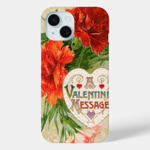 Coque Pour iPhone 15 Fleurs d'œillet, Message de la Saint-Valentin Vint
