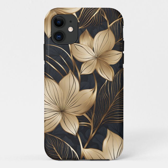 Coques Case-Mate iPhone Fleurs d'or Abstraites et feuillage (Dos)