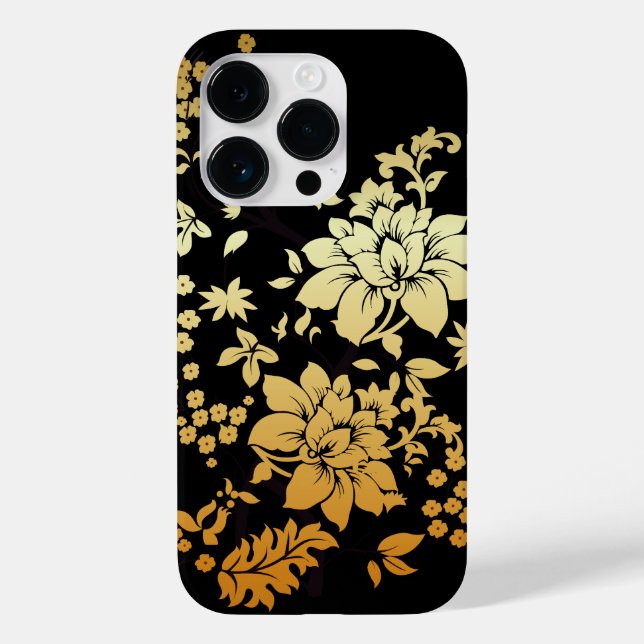 Coques Case-Mate iPhone Fleurs d'or orientales en noir (Verso)