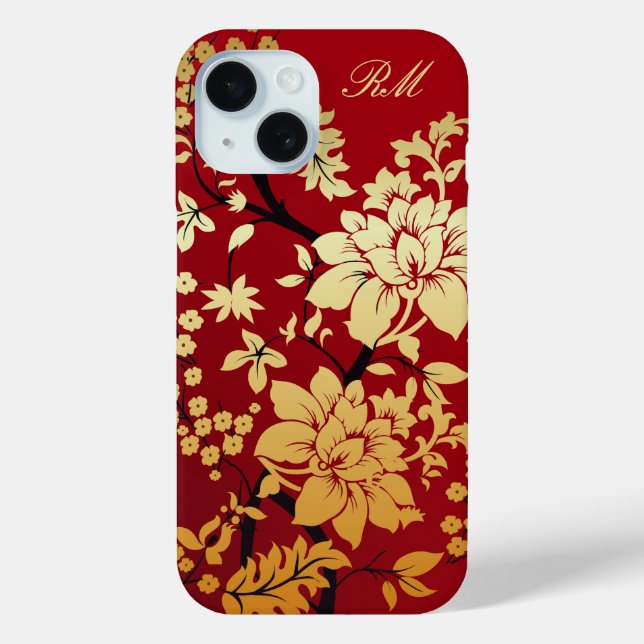 Coques Case-Mate iPhone Fleurs d'or orientales personnalisées en rouge (Verso)