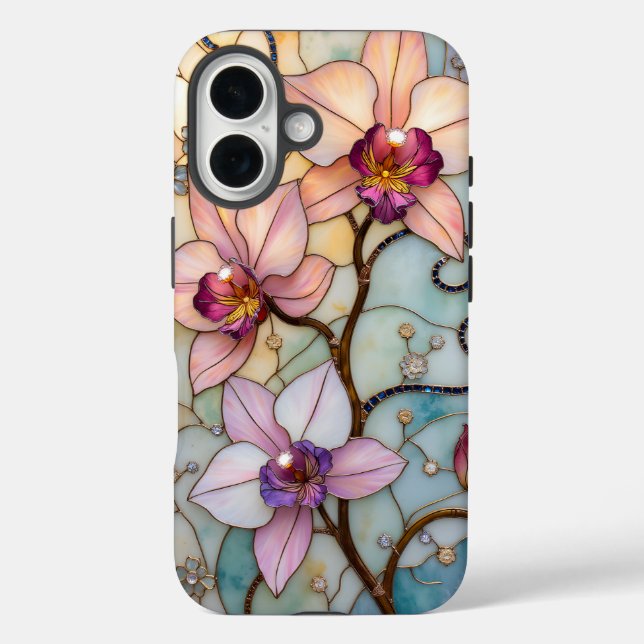 Coques Case-Mate iPhone Fleurs d'Orchidée en Vitrail  (Verso)