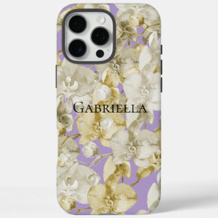 Coque iPhone 16 Pro Max Fleurs d'orchidées à crème violette