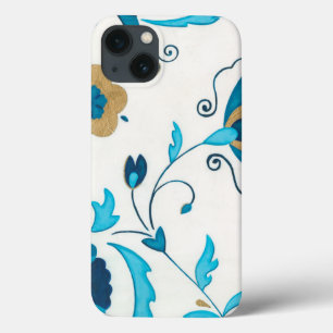 iPhone 13 Case Fleurs dorées d'indigo avec l'arrière - plan blanc