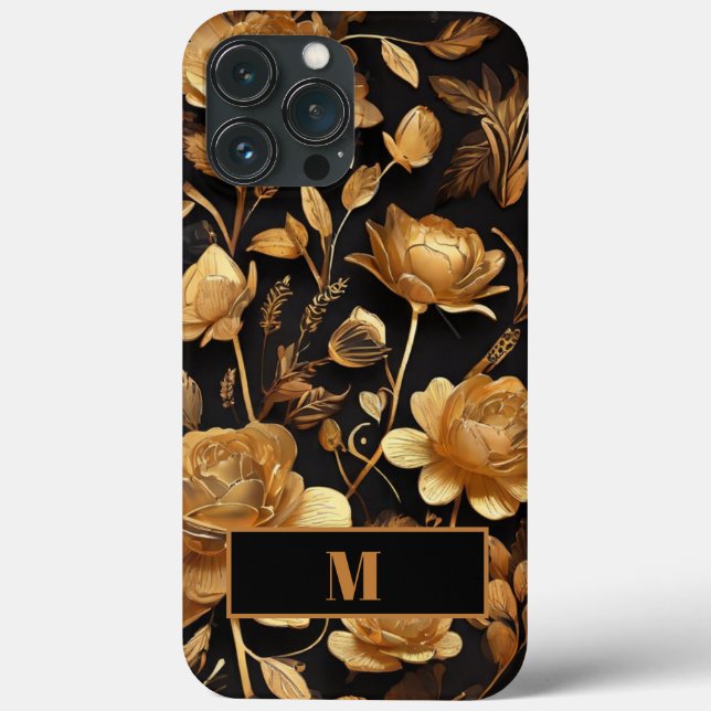 Coques Case-Mate iPhone Fleurs dorées modernes Minimal initial (Verso)