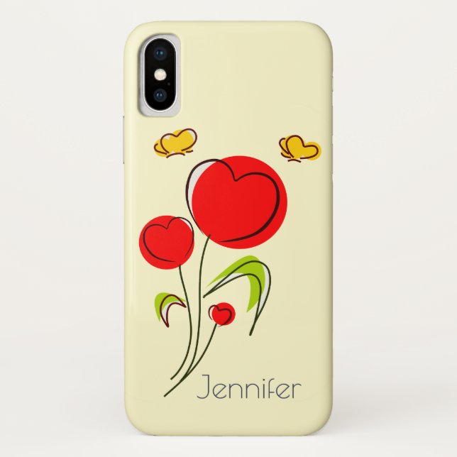 Coques Case-Mate iPhone Fleurs du Coeur Rouge mignonnes et papillons jaune (Dos)