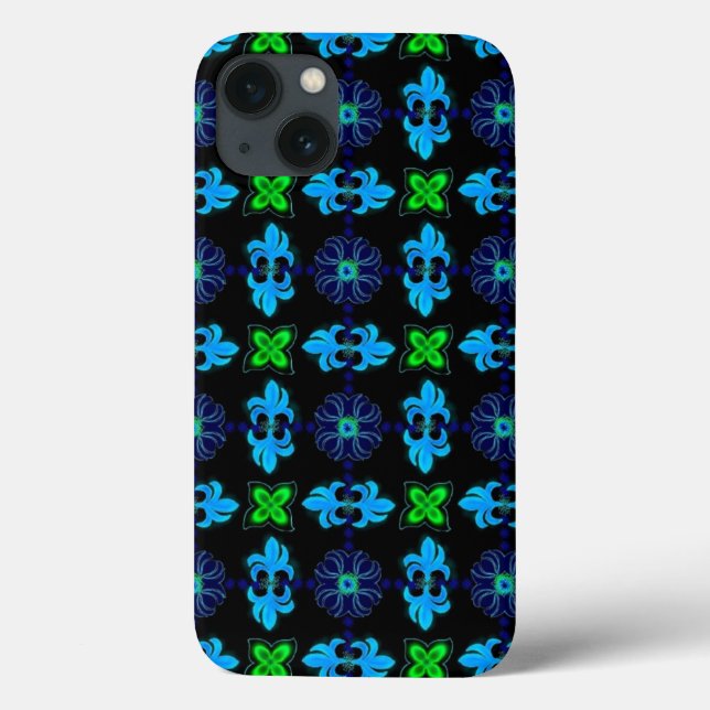 Coques Case-Mate iPhone Fleurs en Artdeco style rétro vert bleu jaune (Verso)