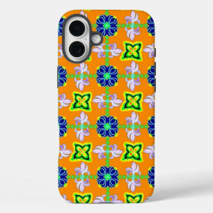 Coque Pour iPhone 16 Plus Fleurs en Artdeco style rétro vert bleu jaune
