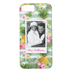 Coque iPhone 8/7 Fleurs et ananas  Ajouter votre photo et votre nom