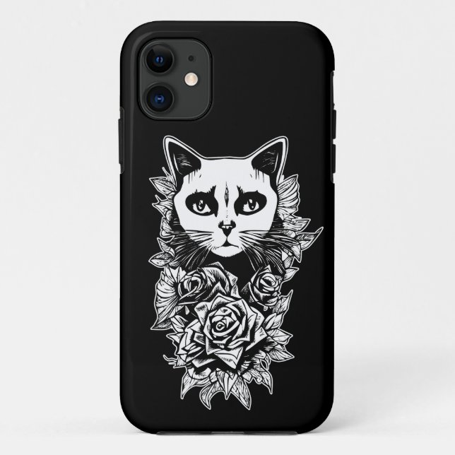 Coques Case-Mate iPhone Fleurs Et Chat Gothique (Dos)