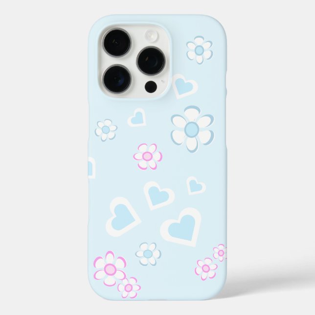 Coques Case-Mate iPhone Fleurs et cœurs bleus clair et roses enchanteurs  (Verso)
