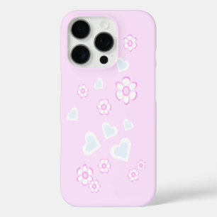 Coque iPhone 16 Pro Fleurs Et Coeurs Enchanteurs Couleurs Pastel Clair