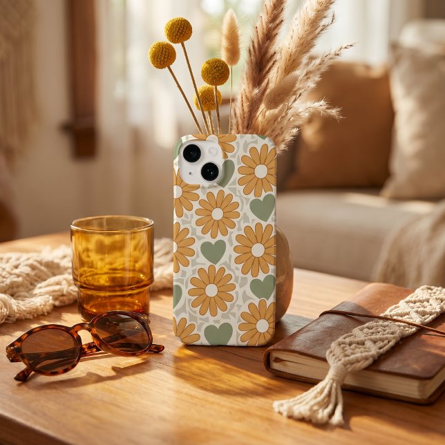 Coques Case-Mate iPhone Fleurs et cœurs rétro groovy hippie mère personnal (Retro Groovy Hippie Flowers & Hearts Custom Mother Case-Mate iPhone Case)
