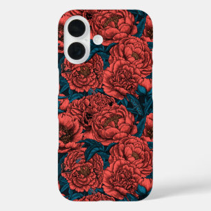 Coque Pour iPhone 16 Fleurs et moisissures de pivoines rouges