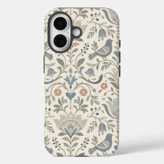 Coque Pour iPhone 16 Fleurs et oiseaux nordiques Fleurs scandinaves