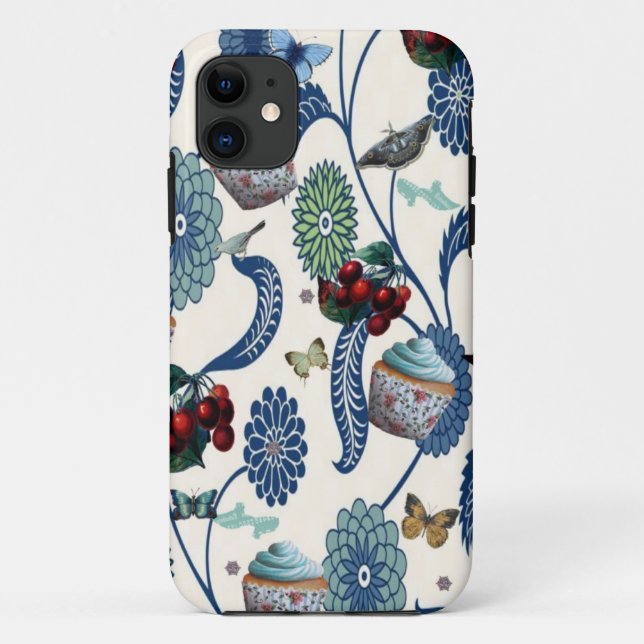 Coques Case-Mate iPhone Fleurs et petits gâteaux bleus (Dos)