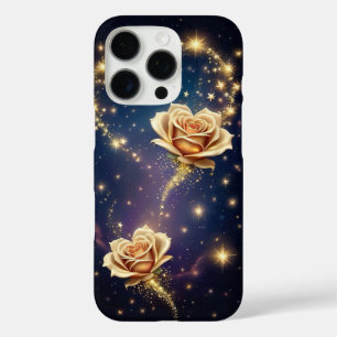 Coque iPhone 16 Pro Fleurs Étincelantes Dorées