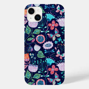 Coque Case-Mate iPhone Fleurs exotiques colorées et papillons motif