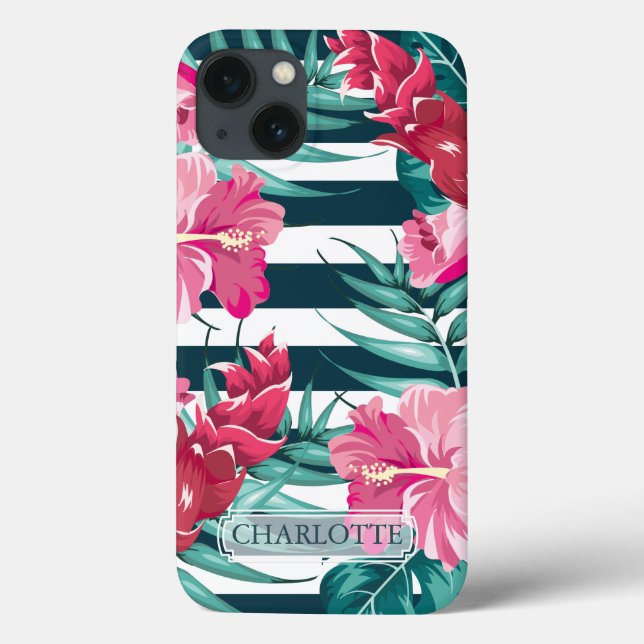 Coques Case-Mate iPhone Fleurs exotiques Monogramme rayé (Verso)