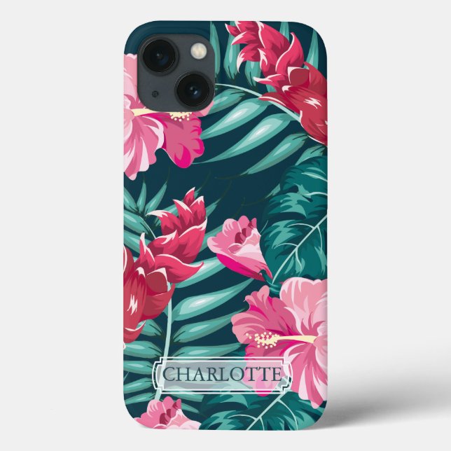 Coques Case-Mate iPhone Fleurs exotiques Monogramme rose (Verso)