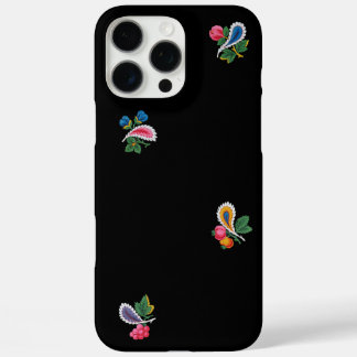 Coque iPhone 16 Pro Max Fleurs, feuilles et paisleys noirs fabuleux brilla