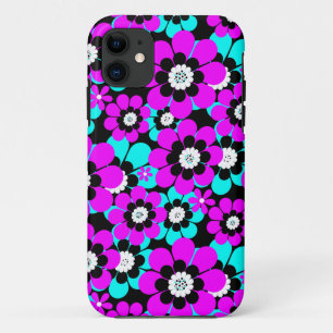 Case-Mate iPhone Case Fleurs florales en néon Motif violet et turquoise