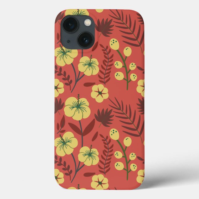 Coques Case-Mate iPhone Fleurs florales sans coutures motifs jaunes et rou (Verso)